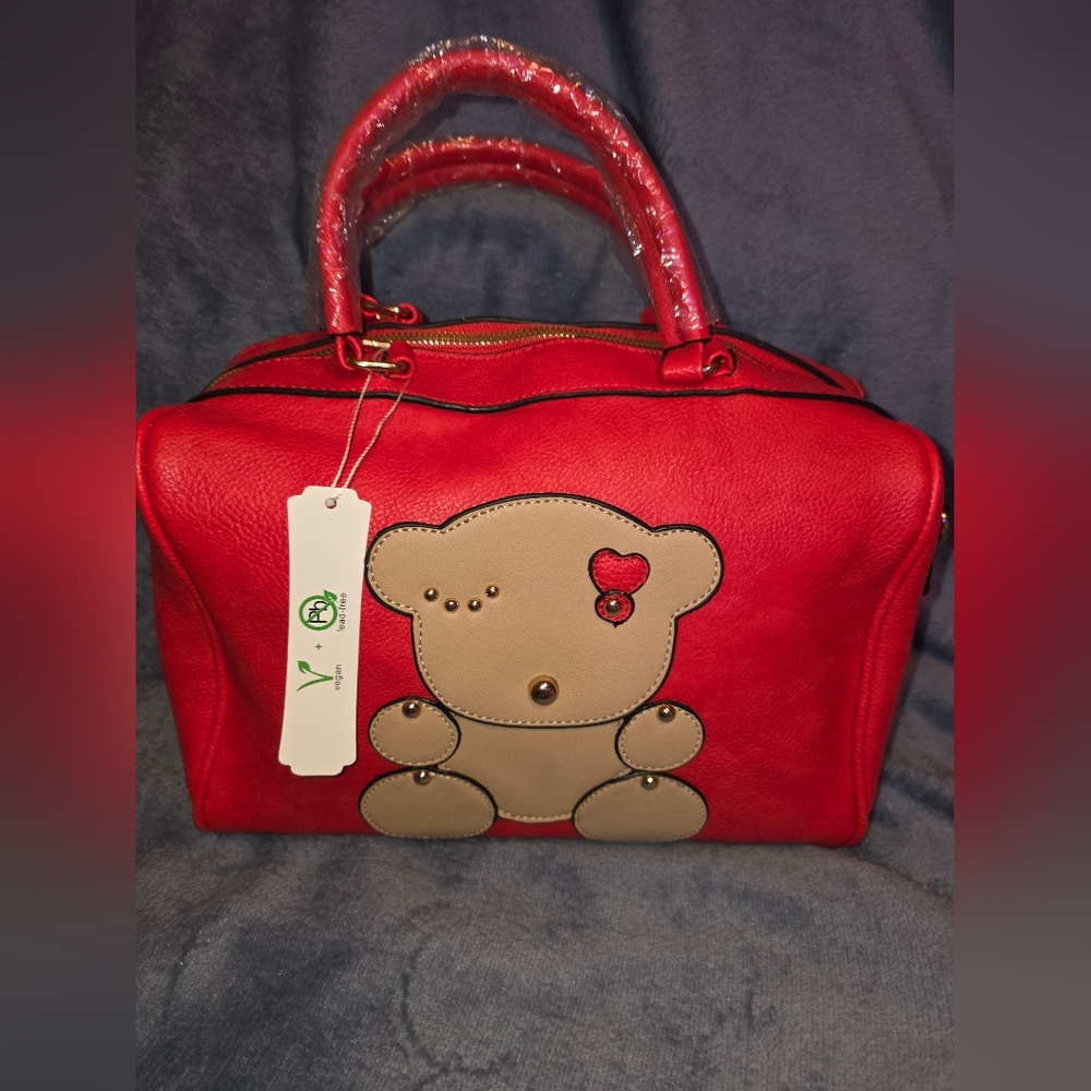 Red Teddy Bear Design Women's Bag